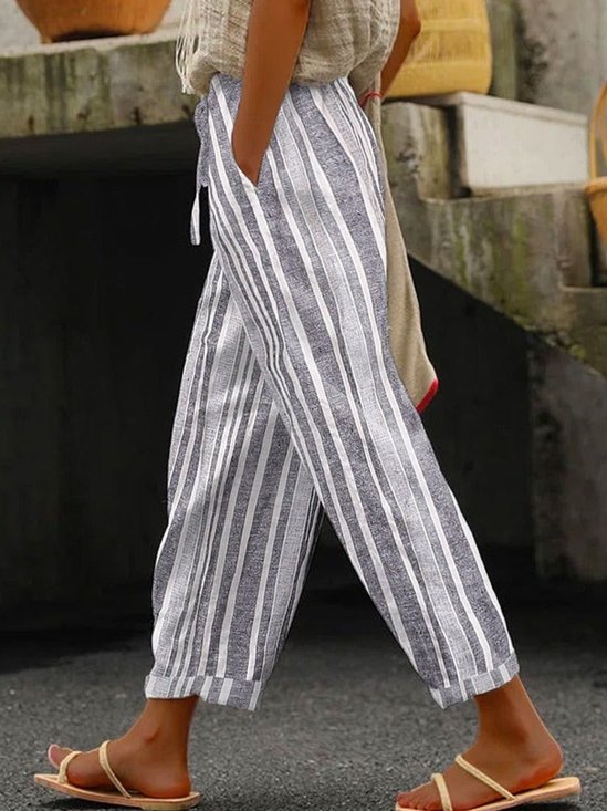 Striped Casual Cotton Regular Fit Pants