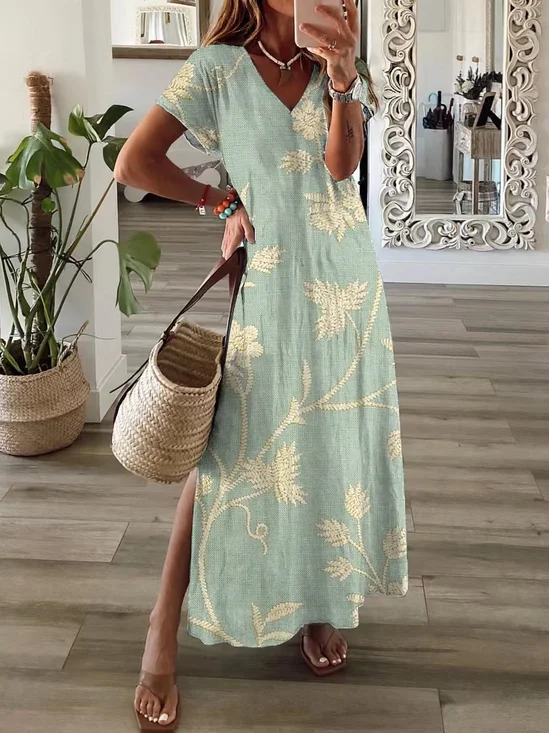 Women's Floral Print Casual V-Neck Short Sleeve Dress