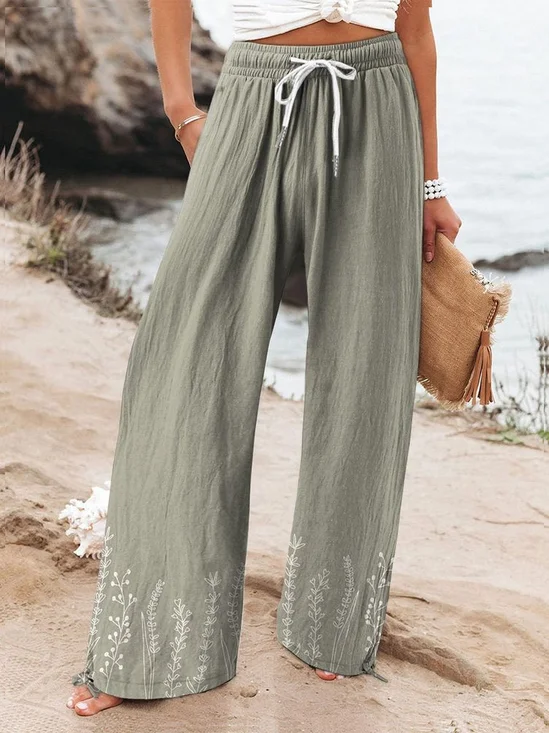Women's  H-Line Baggy Pants Daily Going Out Pants Green Casual Printing Floral Spring/Fall Pants