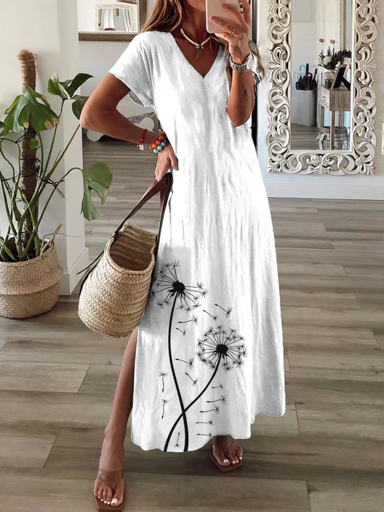 Women's Floral Print Casual V-Neck Short Sleeve Dress