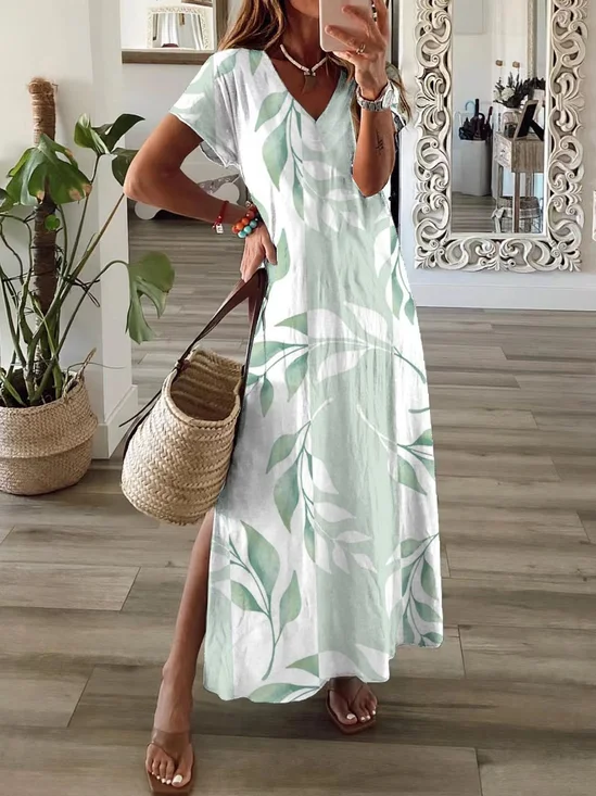 Women's Floral Print Casual V-Neck Short Sleeve Dress