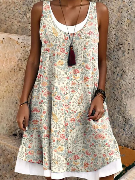Crew Neck Boho Dress With No