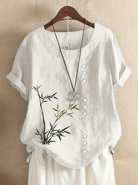 Women's Short Sleeve Shirt Summer White Floral Printing Crew Neck Daily Going Out Casual Top