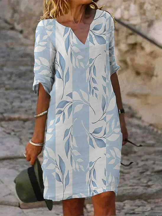 Women's Floral Spring Print V Neck Dress