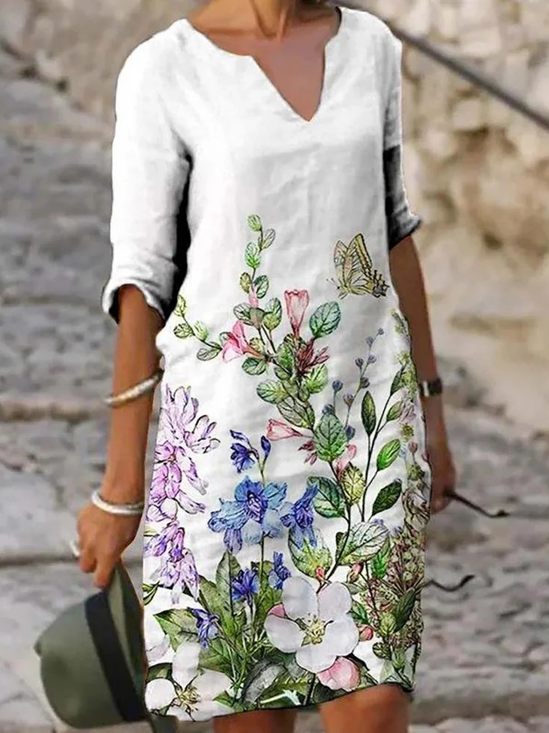Women's Floral Spring Print V Neck Dress