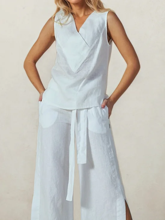 Linen Casual Plain linen-cotton Blouse