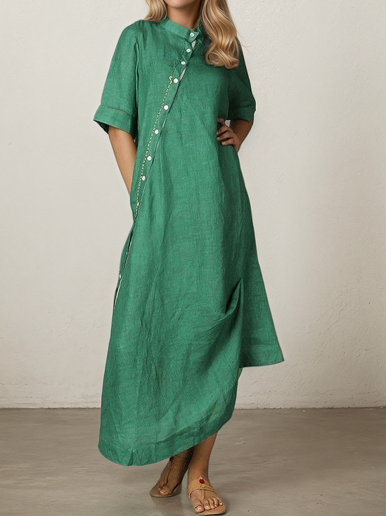 Casual Plain Asymmetric linen-cottonr Maxi Dress