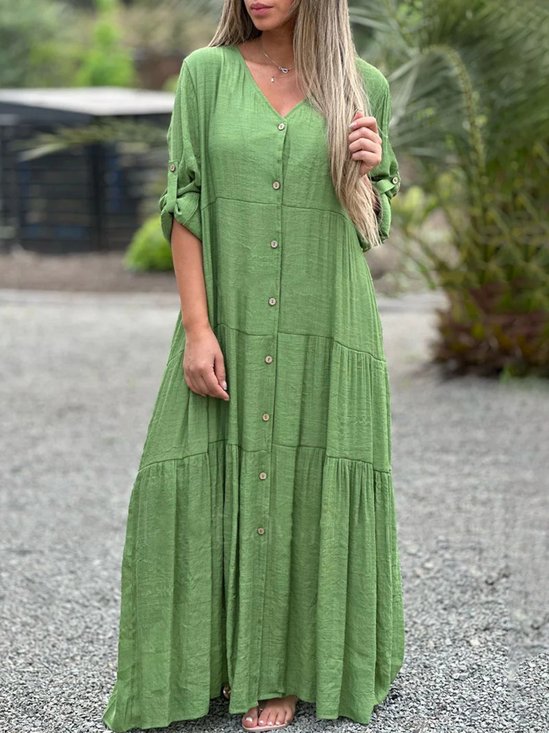Casual Plain V Neck Maxi Dress