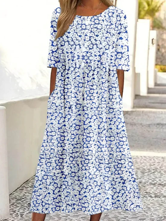 Casual Loose Ditsy Floral Dress With No