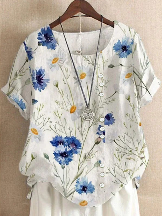 Regular Fit Cotton Elegant Crew Neck Blouse
