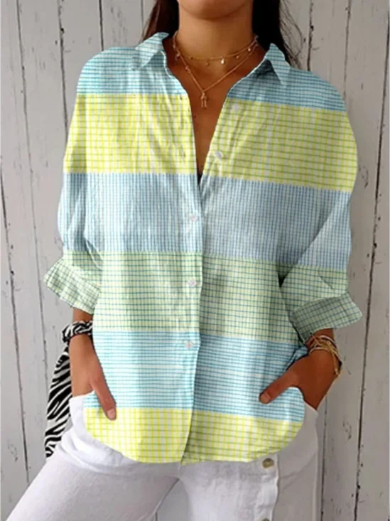 Casual Color Block Shirt Collar Shirt