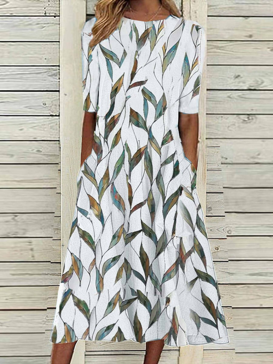Women's Floral Print Round Neck Everyday Long Casual Shift Dress