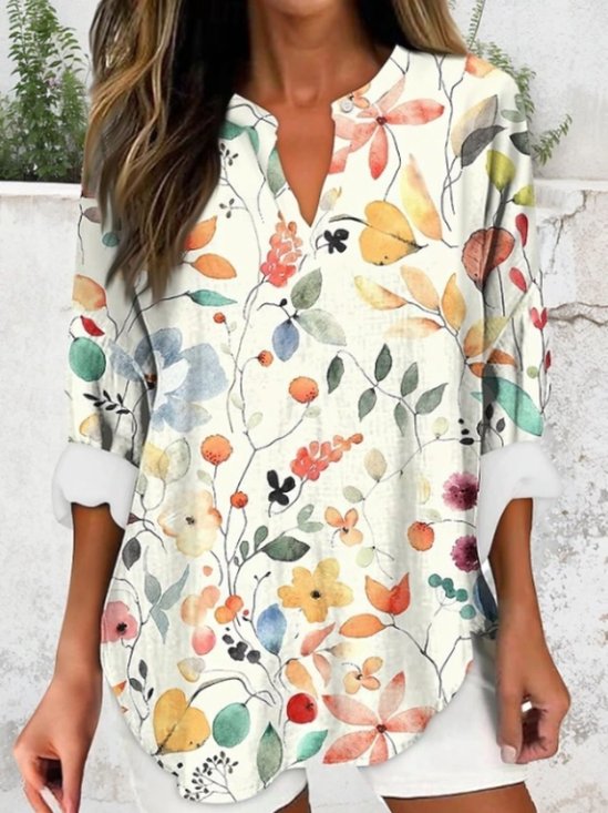 Loose Shawl Collar Plants Elegant Blouse