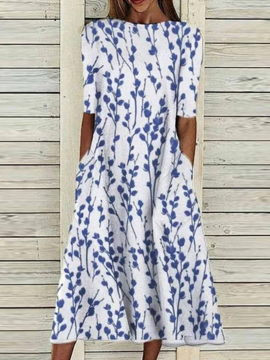 Women's Floral Print Round Neck Everyday Long Casual Shift Dress