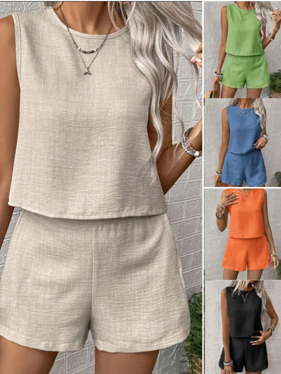 Women's Plain Daily Going Out Two-Piece Set Apricot Casual Summer Top With Pants Matching Set