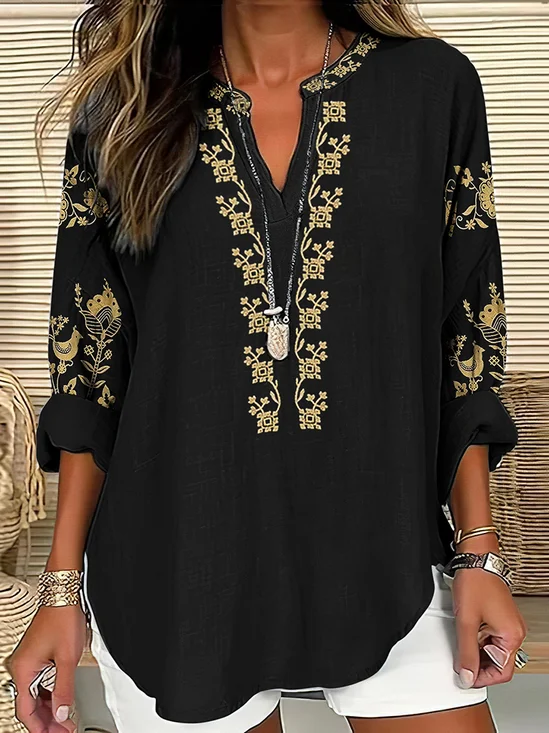 V Neck Floral Casual Shirt
