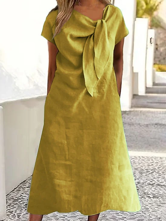 Casual Plain Knot Front Midi Dress