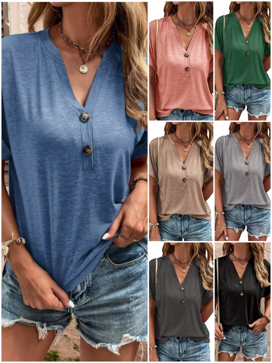 Women Plain V Neck Casual Short Sleeve T-shirt