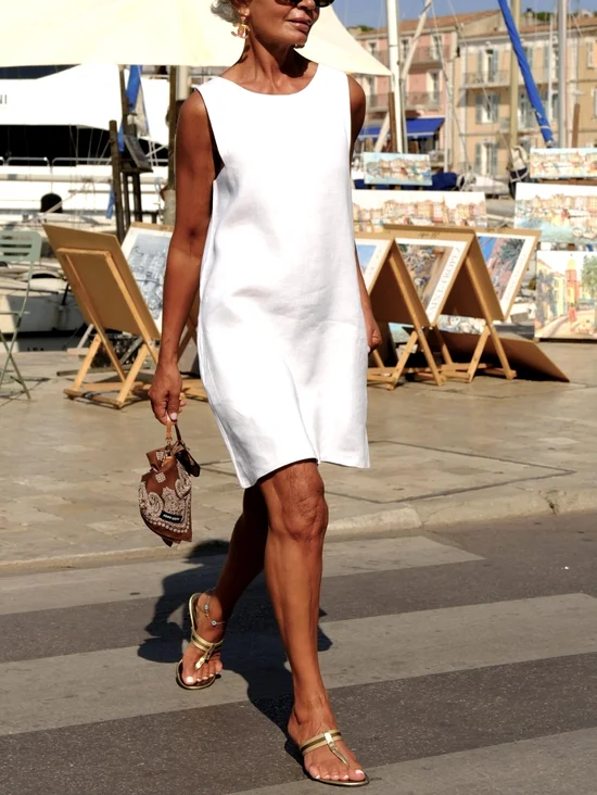 Crew Neck Regular Fit Casual Dress With No