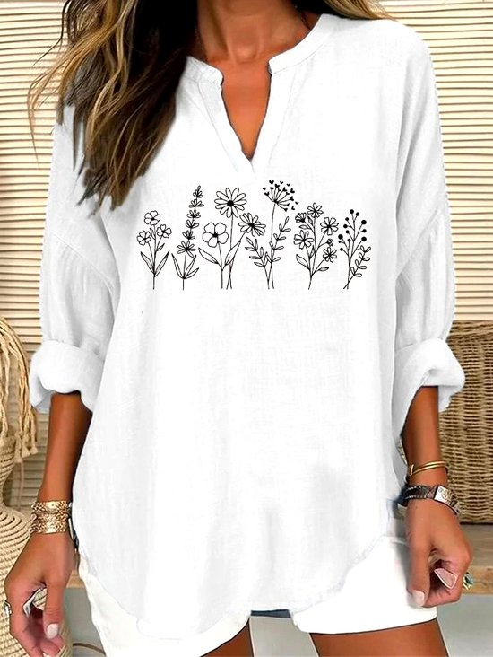 Regular Fit Geometric Casual V Neck Shirt