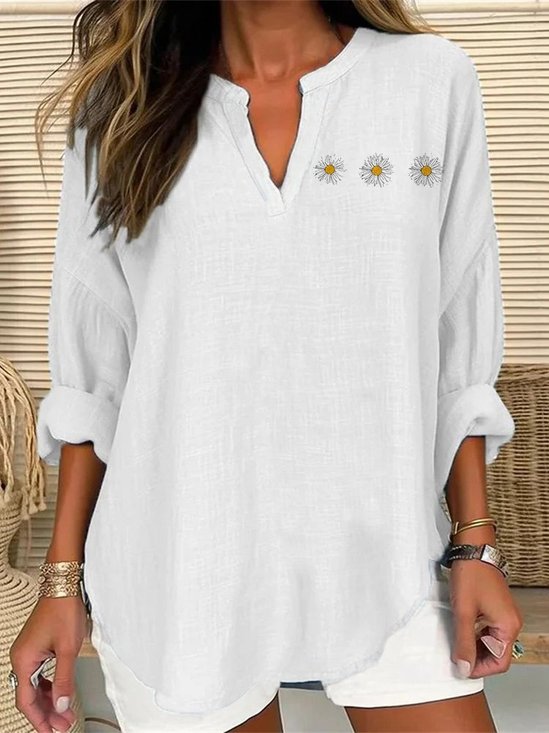 Geometric Casual V Neck Regular Fit Shirt