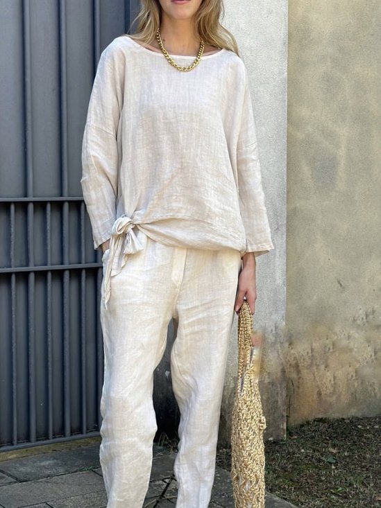 Crew Neck Casual Cotton Two-Piece Set