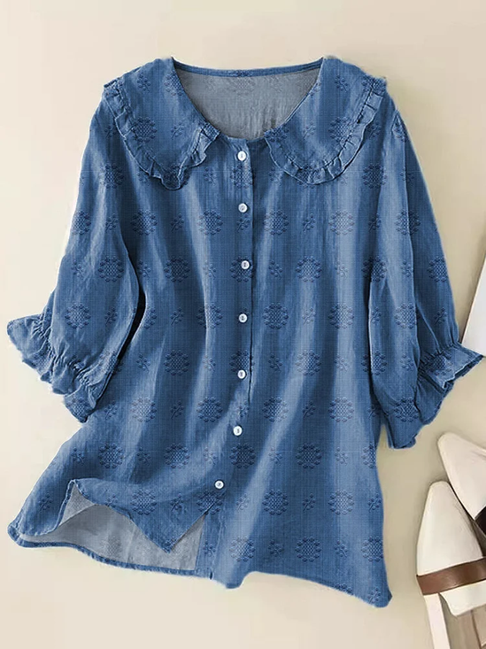 Women's Floral Print Casual Peter Pan Collar Shirt