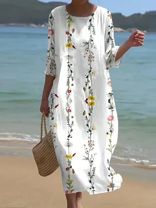 Casual Floral Dress With No