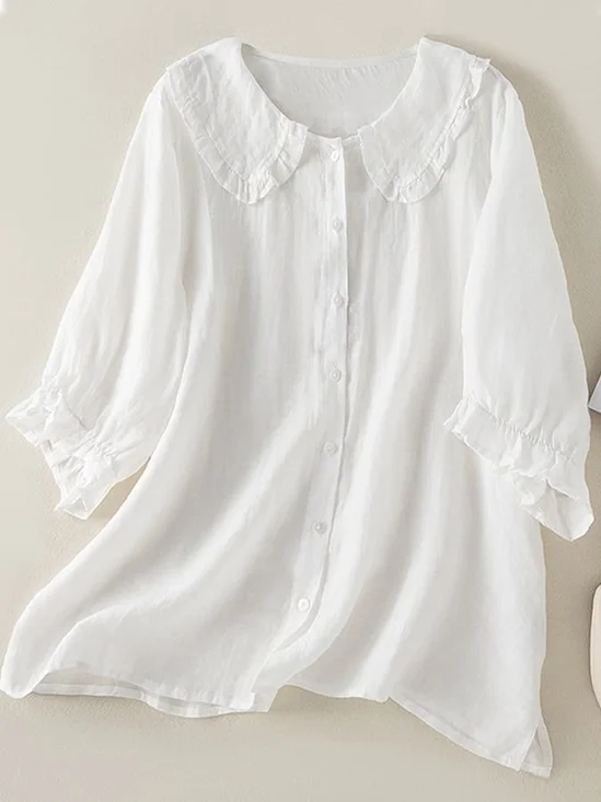 Women's Casual Cute Doll Collar Short Sleeve Shirt