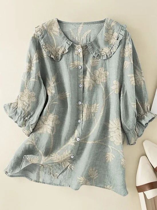 Women's Floral Print Casual Peter Pan Collar Shirt