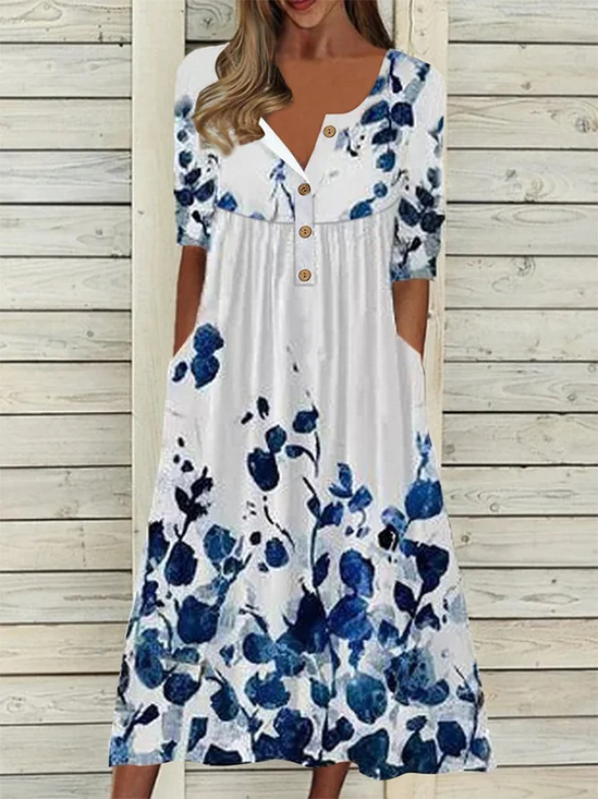 Women's Floral Print Casual Button Dress