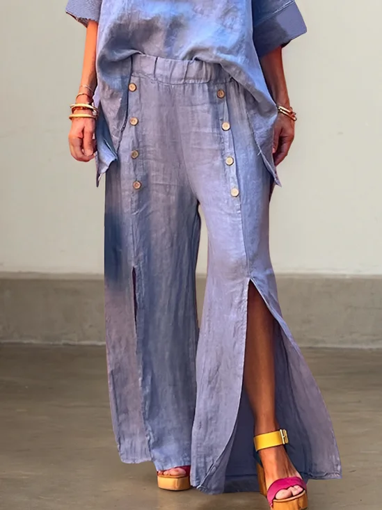 Casual Plain linen-cotton Straight Pants