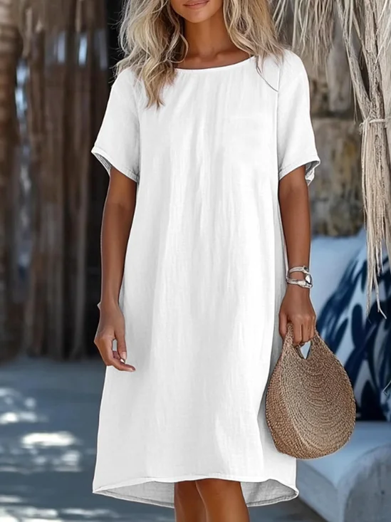 Plain Regular Fit Casual Crew Neck Dress With No