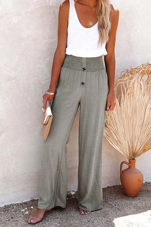 Women's  Elastic Waist H-Line Wide Leg Pants Daily Going Out Pants Green Casual Split Joint Plain Spring/Fall Pants