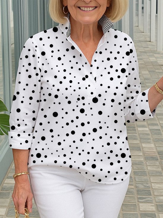 Casual Polka Dots Stand Collar Blouse