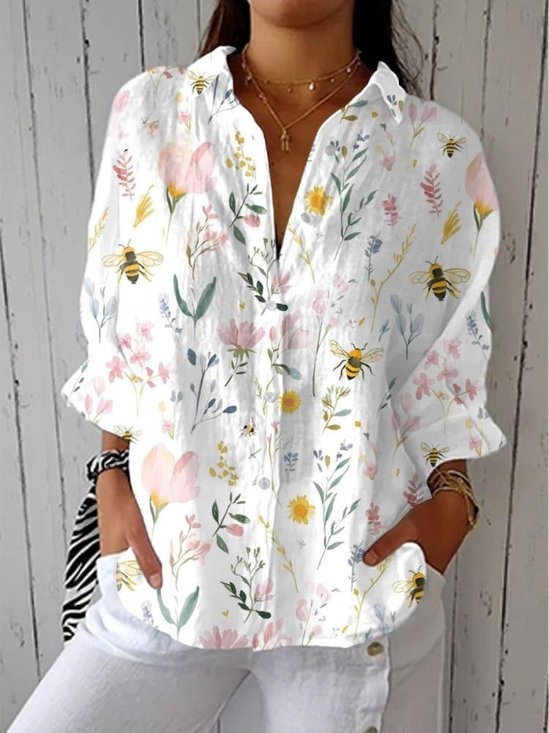 Shirt Collar Loose Casual Botanical Pattern Shirt