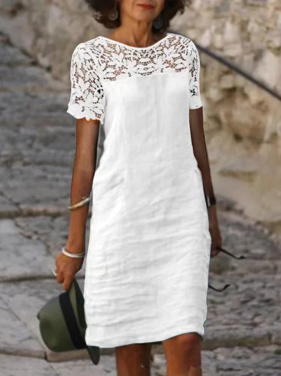 Elegant Plain Split Joint Crew Neck Midi Dress