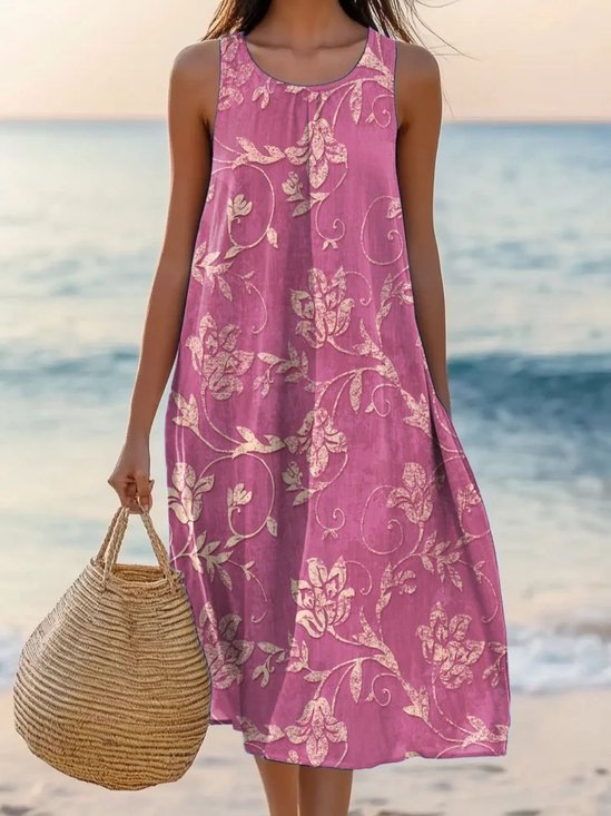 Plants Regular Fit Cotton Simple Dress With No