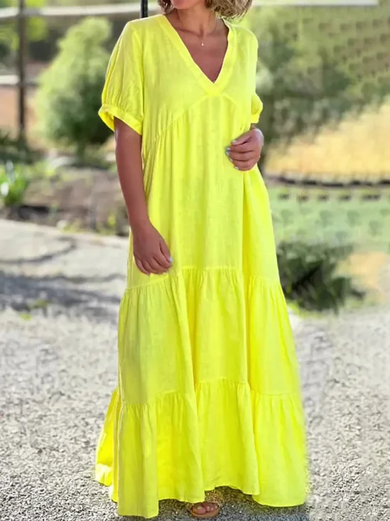 Casual Plain V Neck Maxi Dress