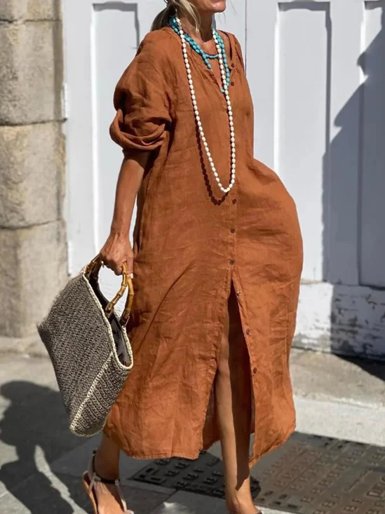 Casual Plain V Neck Maxi Dress