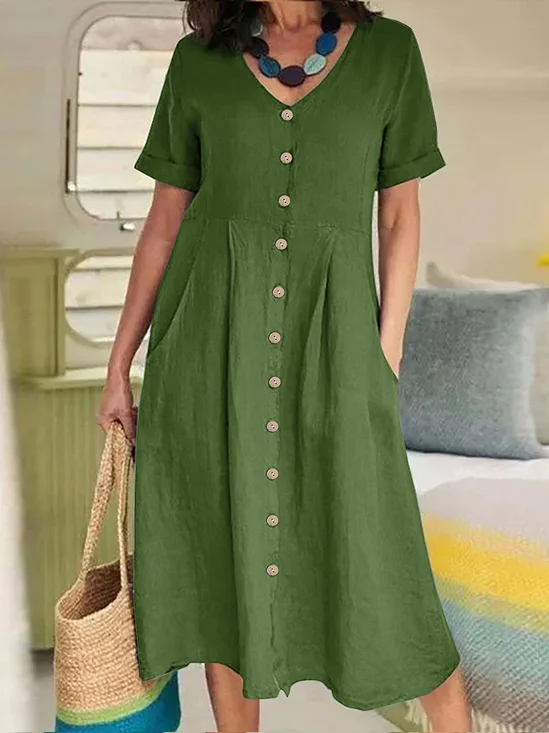 Casual Plain V Neck Maxi Dress