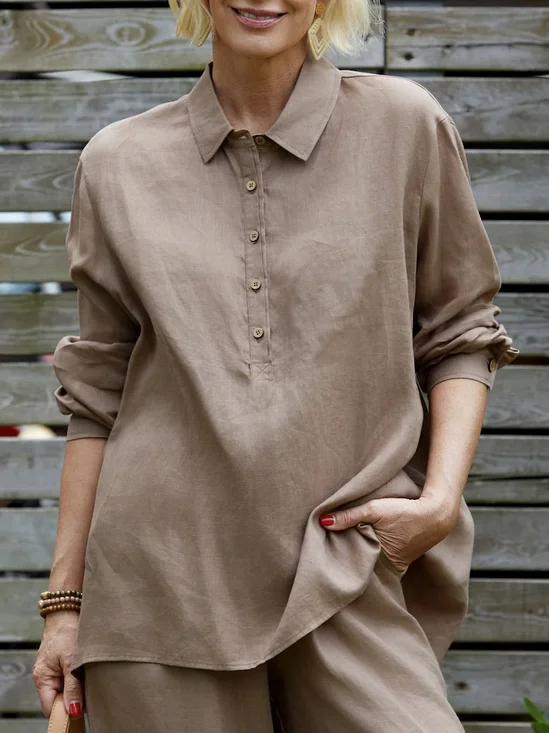 Casual Linen Shirt Collar Plain Shirt