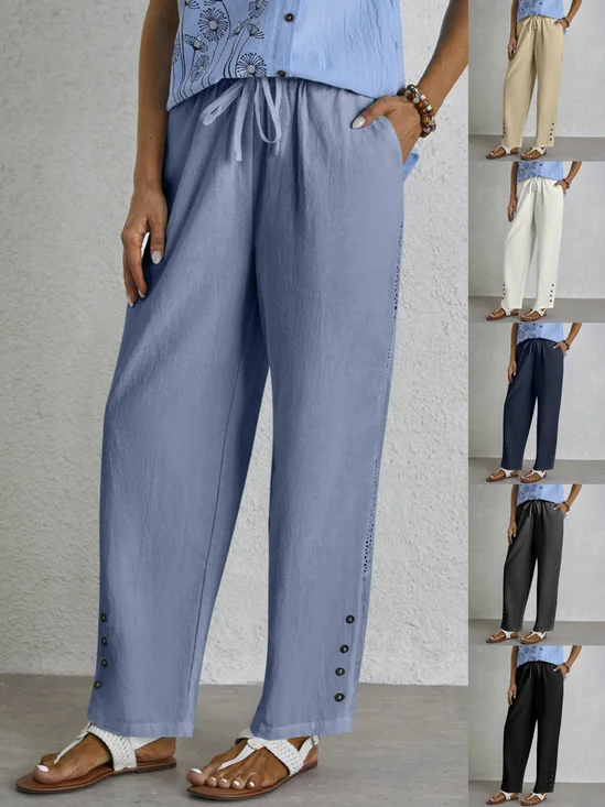 Women's  Elastic Waist H-Line Wide Leg Pants Daily Going Out Pants White Casual Split Joint Plain Spring/Fall Pants