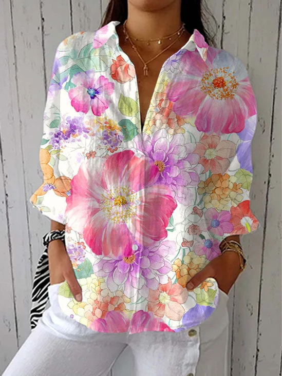 Casual Floral Shirt Collar Shirt