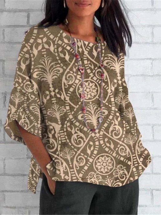 Women Floral Crew Neck Casual Long Sleeve T-shirt