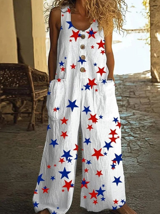 Regular Fit America Flag Casual Jumpsuit
