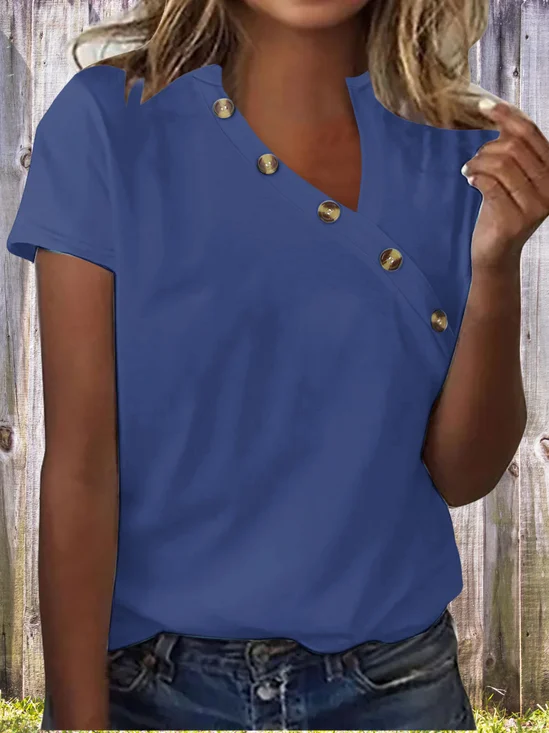 Women Plain Asymmetrical Vintage Short Sleeve T-shirt