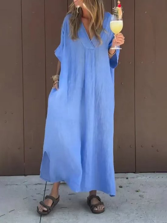 Casual Plain V Neck Maxi Dress