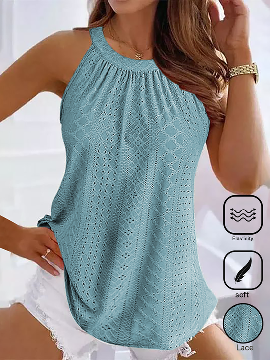 Casual Plain Halter Lace Tank Top