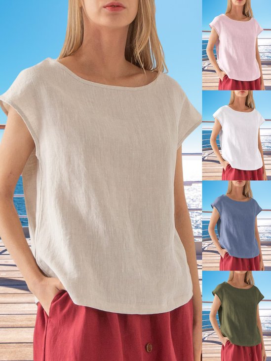 Women Plain Crew Neck Casual Short Sleeve T-shirt